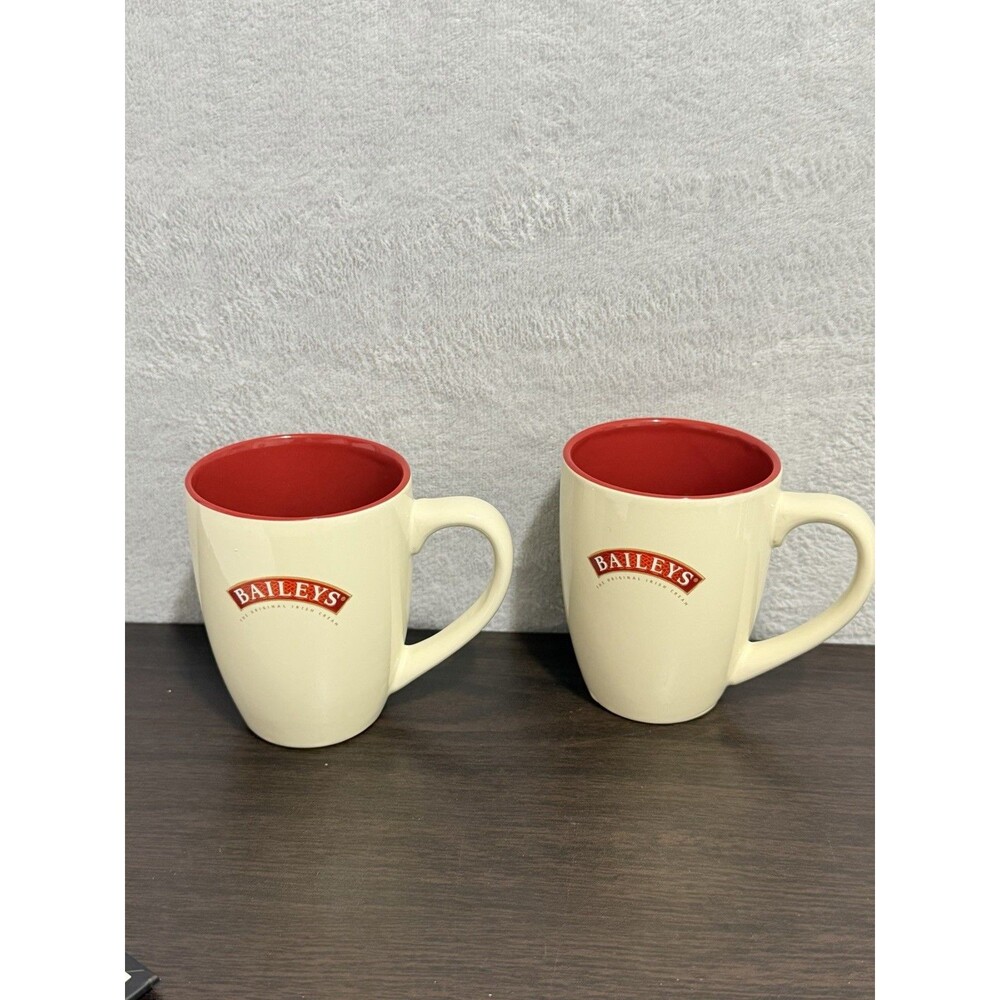 Baileys Irish Cream Coffee Mugs Set of 2 R.A. Bailey Signature Red Cream Barware